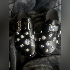 Black & silver gem buckle mules -NWOT